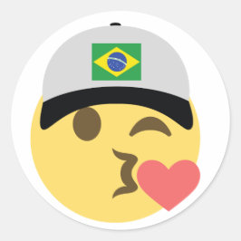 Pegatina Redonda Sombrero de béisbol de Emoji de Brasil