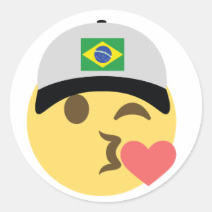 Pegatina Redonda Sombrero de béisbol de Emoji de Brasil