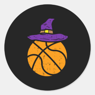 Pegatina Redonda Sombrero de bruja de baloncesto divertido jugador