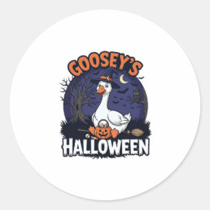 Pegatina Redonda Sombrero de bruja de ganso de Halloween de Gooseys