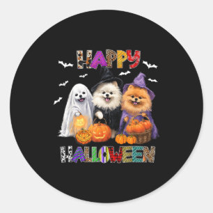 Pegatina Redonda Sombrero de bruja de Halloween de perro Pomerania