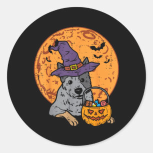 Pegatina Redonda Sombrero de Bruja Luna Jack O Linterna Halloween