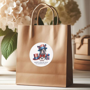 Pegatina Redonda Sombrero de copa alto Patriótico Bulldog Rojo Blan