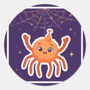 Pegatina Redonda Sombrero de fiesta de araña Halloween