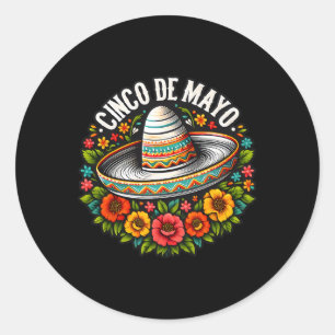 Pegatina Redonda Sombrero de Flores Cinco De Mayo Fiesta Mexicana 5
