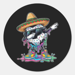 Pegatina Redonda Sombrero de fútbol Dabbing Cinco De Mayo Mexicano