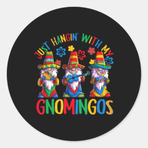 Pegatina Redonda Sombrero de Gnome Mexicano Gnomingos 3 Gnomos Cinc