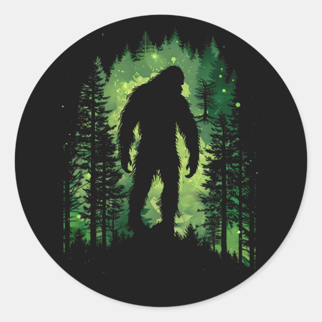 Pegatina Redonda Sombrero De Pie Grande Rodeado Por Un Bosque Minim (Anverso)