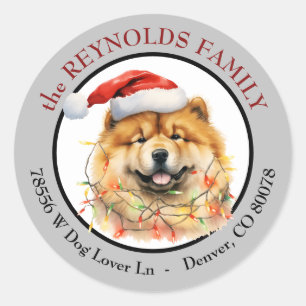 Pegatina Redonda Sombrero de Santa Chow Chow Perro Navidad Direcció