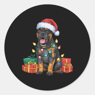 Pegatina Redonda Sombrero de Santa con Luces de Navidad Cane Corso