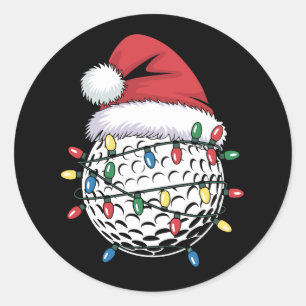 Pegatina Redonda Sombrero de Santa de pelota de golf Navidad jugand