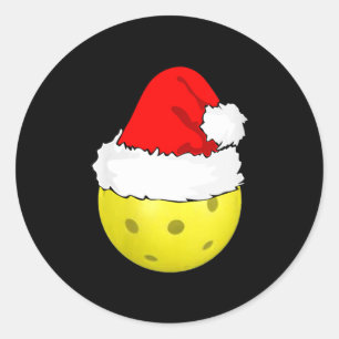 Pegatina Redonda Sombrero de santa de pickleball de Navidad para mu