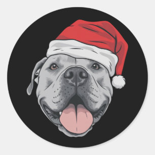 Pegatina Redonda Sombrero de Santa Pitbull Pit Navidad Xmas Amante
