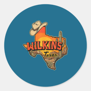 Pegatina Redonda Sombrero de vaquero vintage Wilkins Texas Cactus d