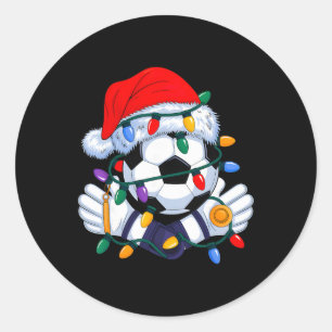 Pegatina Redonda Sombrero Deportivo Navidad Futbol Santa Hombre Muj