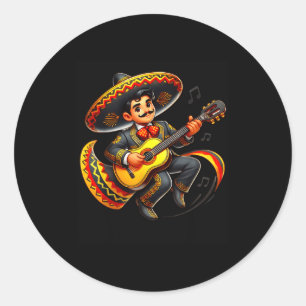 Pegatina Redonda Sombrero divertido de mariachi Cinco De Mayo hombr