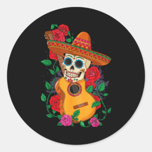 Pegatina Redonda Sombrero esqueleto cinco de mayo