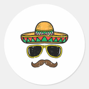 Pegatina Redonda Sombrero Face Cinco de Mayo Fiesta mexicano de Fie