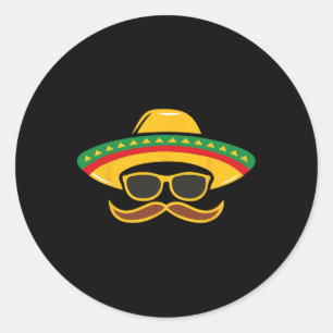 Pegatina Redonda Sombrero Face Cinco De Mayo Niños Mexicanos Fies