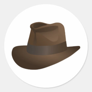 Pegatina Redonda Sombrero Fedora de Arqueólogo de Aventuras - Vinta