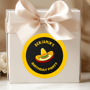 Pegatina Redonda Sombrero Fiesta Mexicana Favor de Cumpleaños