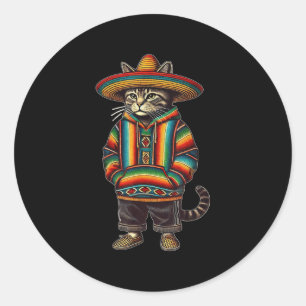 Pegatina Redonda Sombrero gato mexicano honesto Baja Cinco De Mayo