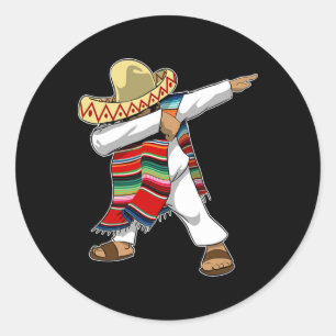 Pegatina Redonda Sombrero Poncho Dabbing