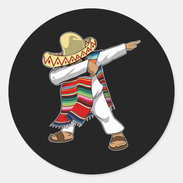 Pegatina Redonda Sombrero Poncho Dabbing (Anverso)