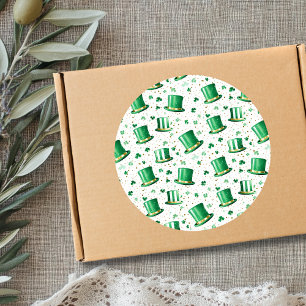 Pegatina Redonda Sombreros y tréboles de oro verde de lujo blancos