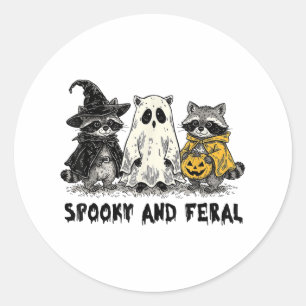 Pegatina Redonda Sombreroso Y Feral Raccoon Halloween Sombrerosa Te