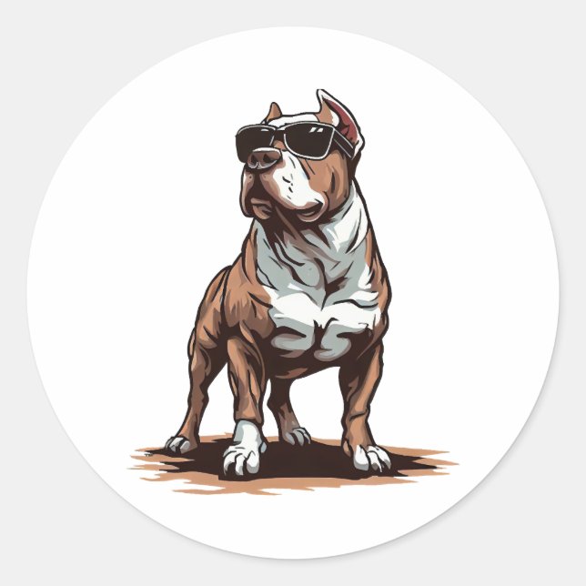 PEGATINA REDONDA SOMBRILLAS DE PITBULL (Anverso)