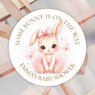 Pegatina Redonda Some Bunny Is On The Way Baby Shower - Custom Text
