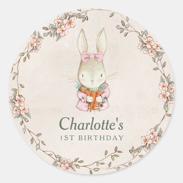 Pegatina Redonda Somebunny is Turning One Birthday Favor Stickers (Anverso)