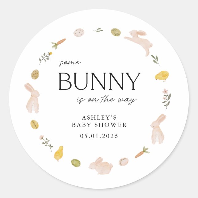 Pegatina Redonda Somebunny Spring Easter Baby Shower (Anverso)