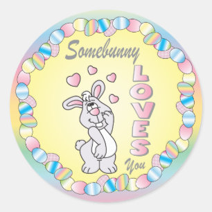 Pegatina Redonda Somebunny te ama a ti conejo de Pascua
