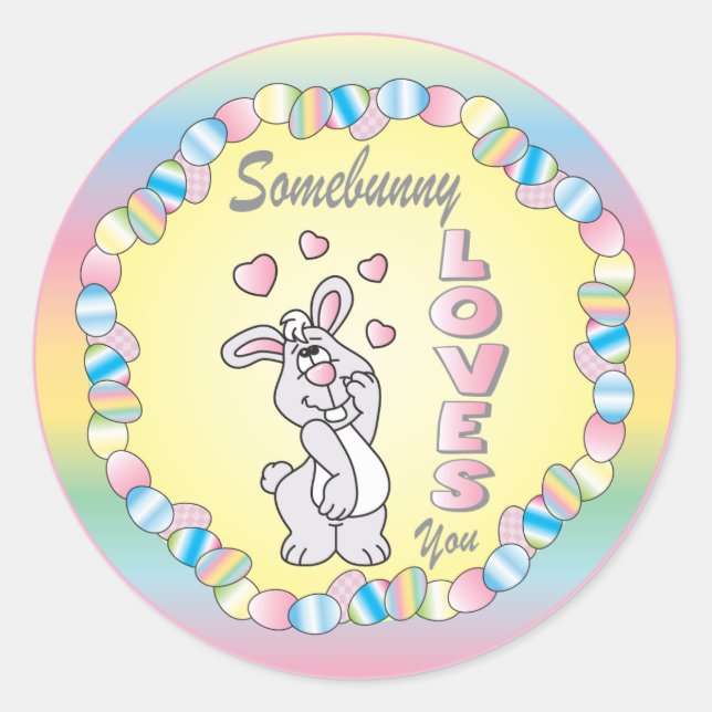 Pegatina Redonda Somebunny 🐰 te ama - Pascua (Anverso)