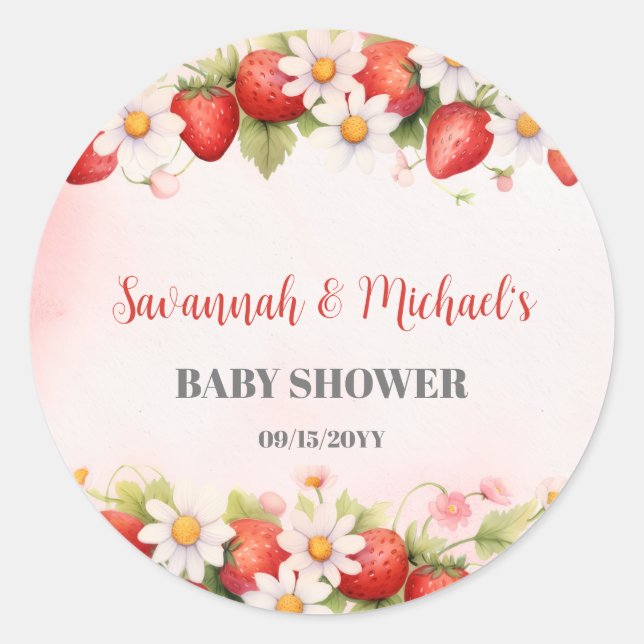 Pegatina Redonda Someone Berry Sweet Baby Shower (Anverso)