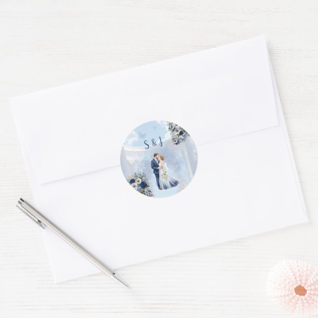 Pegatina Redonda Something Blue Wedding Favor Sticker (Sobre)