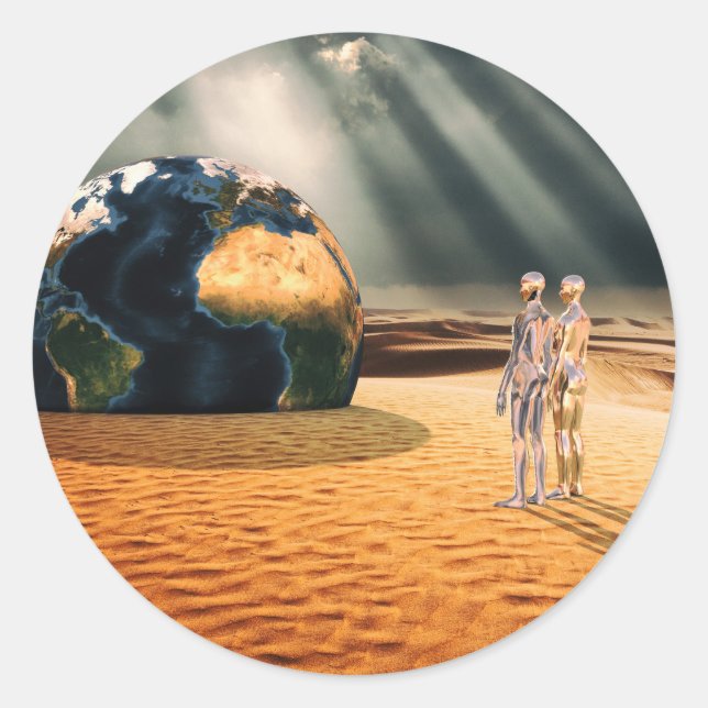 Pegatina Redonda Somewhere Else – Facing the World (Anverso)