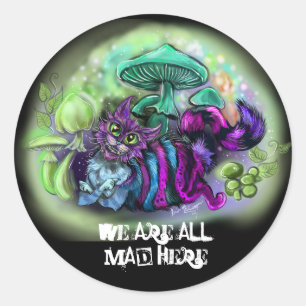 Pegatina Redonda Somos todos gato aquí sonriente enojado
