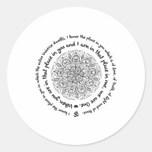 Pegatina Redonda Somos Uno Namaste Feliz Zen Yoga Meditación Manda