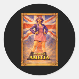 Pegatina Redonda ¿Son Amelia Union Jack vintage británico Reino Uni