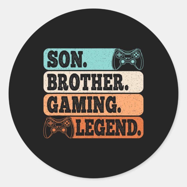 Pegatina Redonda Son Brother Gaming Legend Video Gamer Retro Game  (Anverso)