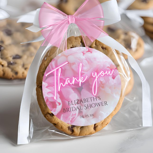 Pegatina Redonda Soñador Desayuno Nupcial Floral de Peonías Rosadas (Subido por el creador)