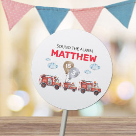 Pegatina Redonda Sonar el cumpleaños de Alarm Fireman