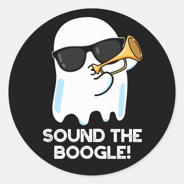 Pegatina Redonda Sonar El Funny Ghost Bugle Pun Dark BG (Anverso)