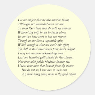 Pegatina Redonda Soneto número 36 de William Shakespeare