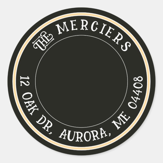 Pegatina Redonda Songbird Metallic Gold Black Return Address (Anverso)