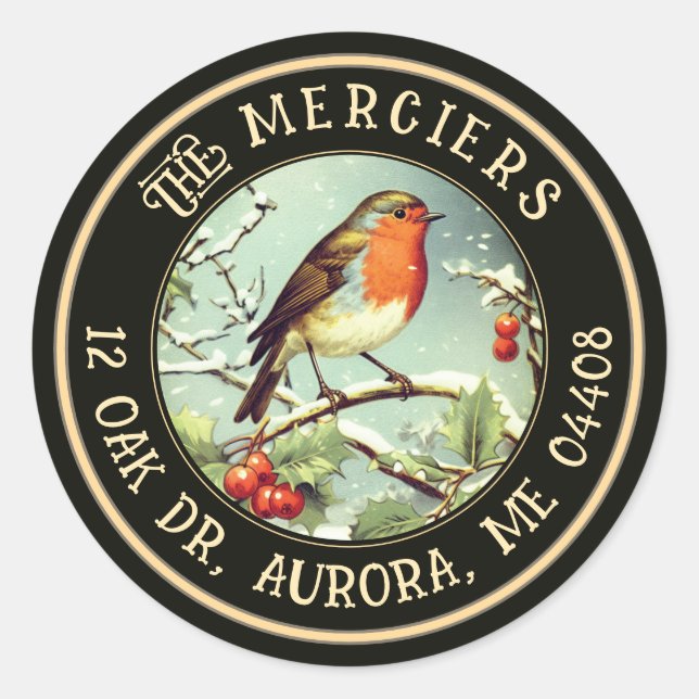 Pegatina Redonda Songbird Metallic Gold Black Return Address (Anverso)