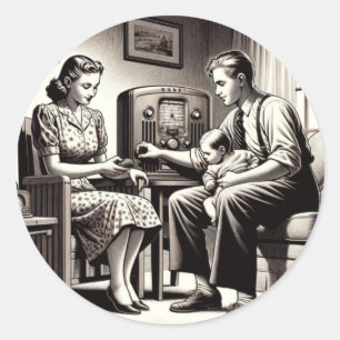 Pegatina Redonda Sonidos Pegajosos: Radiodifusión Por Todas Partes.